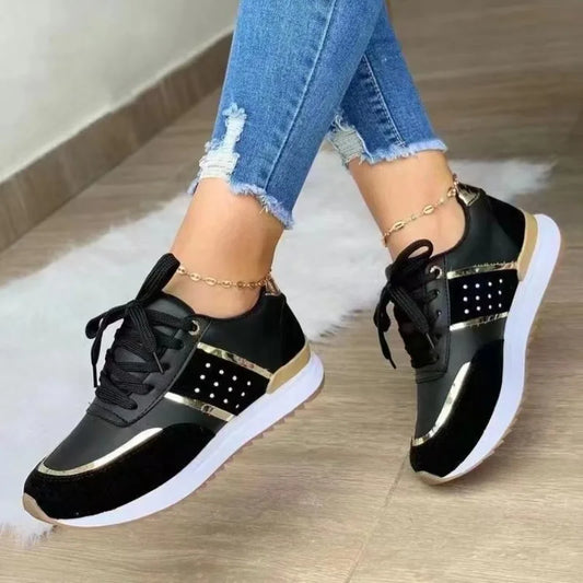 2024 WomenSneakers Platform Shoes Leather Patchwork Casual Sport Shoes Ladies Outdoor Running Vulcanized Shoes Zapatillas Mujer - Mammalook