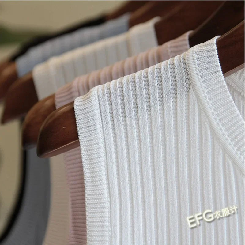 Knitted Vests Women Top O-neck Solid Tank Blusas Mujer De Moda Spring Summer New Fashion Female Sleeveless Casual Thin Tops 4588 - Mammalook