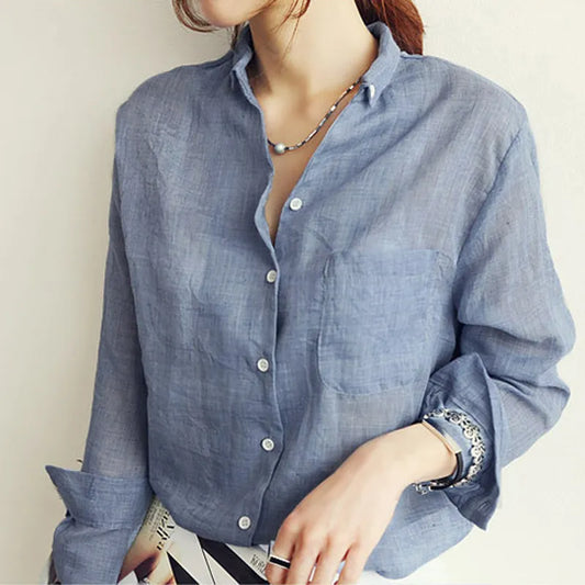 Chemisier Femme Womens Tops Fashion 2024 Summer Linen White Shirt Women Long Sleeve Blouse Korean Woman Clothes Roupas Femininas - Mammalook