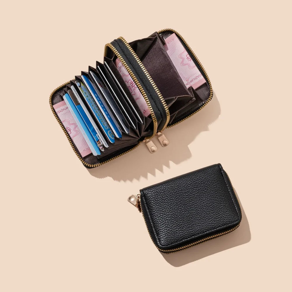 New Double Zipper Wallet Women's Short Wallet PU Leather Credit Card Holder Multi Card Slot Wallet Large Capacity Coin Bag Purse - Mammalook