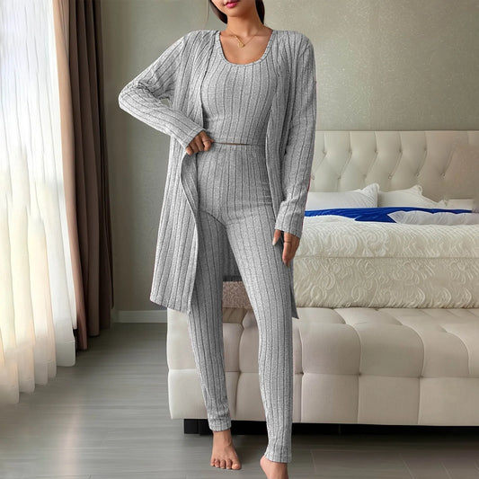 3-Piece Ribbed Knit Pajama Set