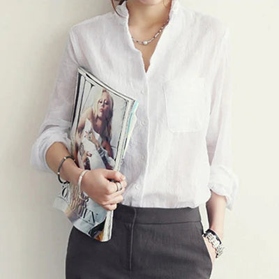 Chemisier Femme Womens Tops Fashion 2024 Summer Linen White Shirt Women Long Sleeve Blouse Korean Woman Clothes Roupas Femininas - Mammalook