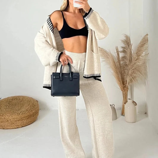 Knitted Single Breasted Two Piece Set
