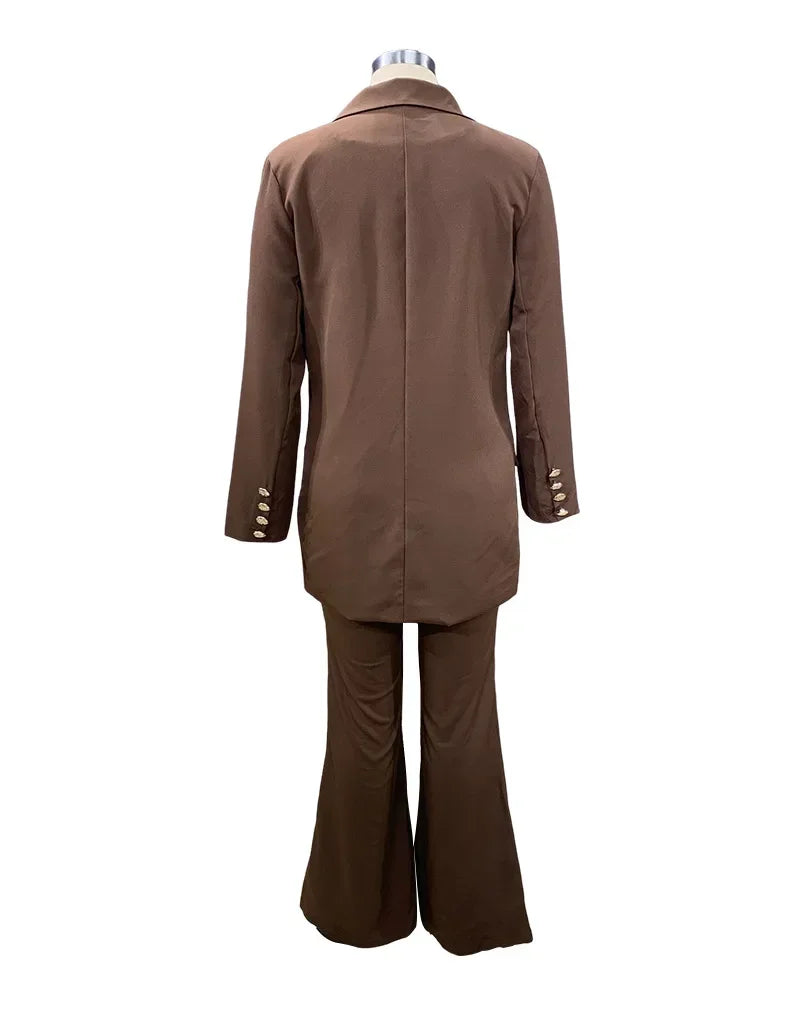2 Piece Outfits - Blazer Jackets High Waisted Straight Leg Pants