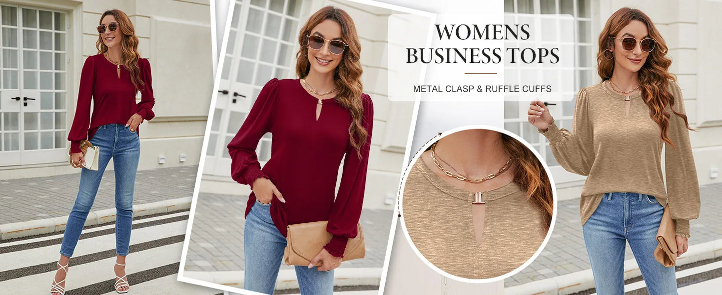 Elegant Solid Color Pullover - Long Sleeved Shirts