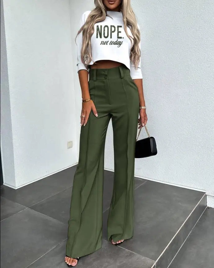 Two-Piece High Neck Top & Flared Trousers Set