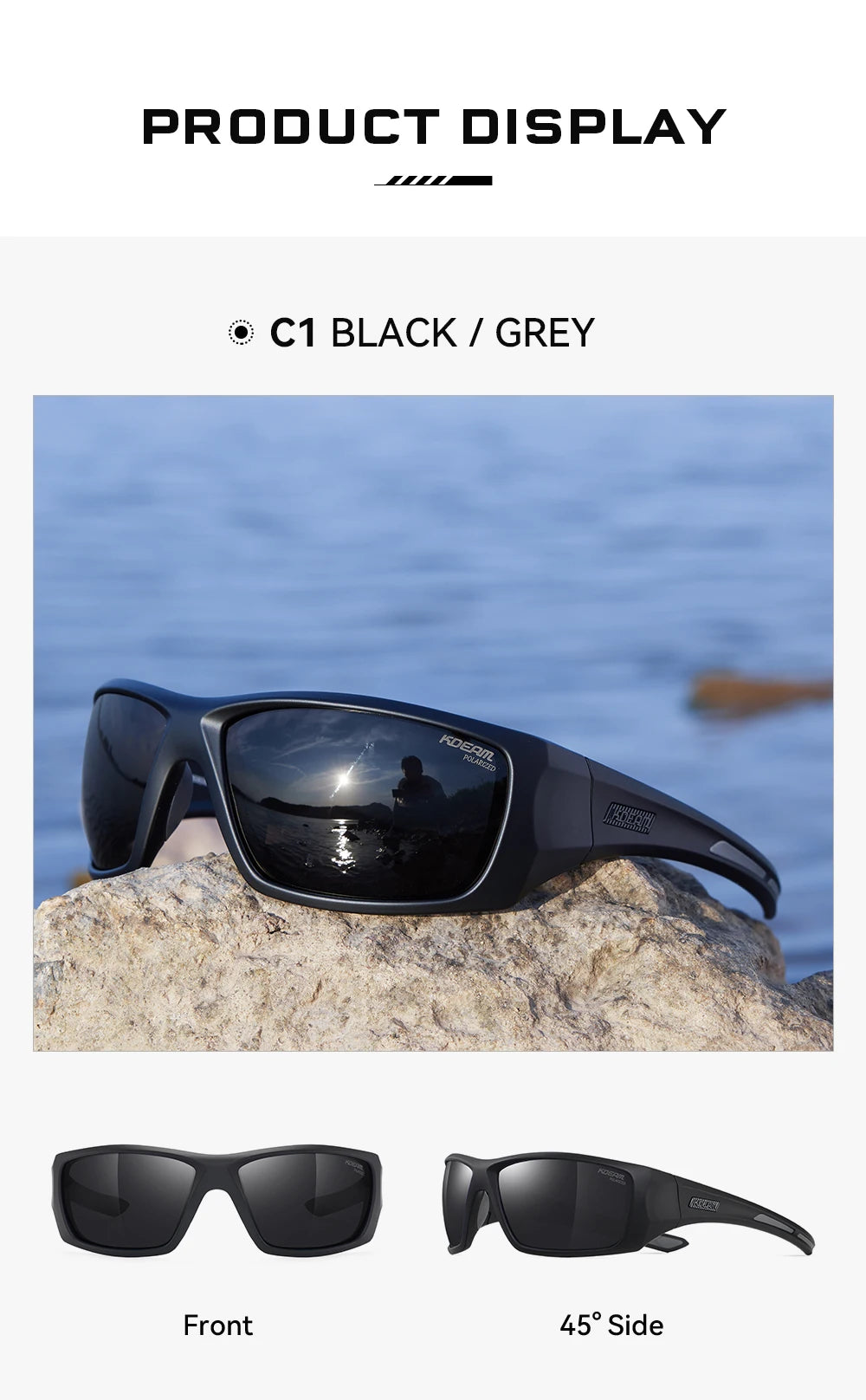 KDEAM Men's Cycling Sunglasses Polarized Great Elasticity Of TR90 Material Riding Sunglasses 1.2mm Thickness Polarizing Lenses - Mammalook