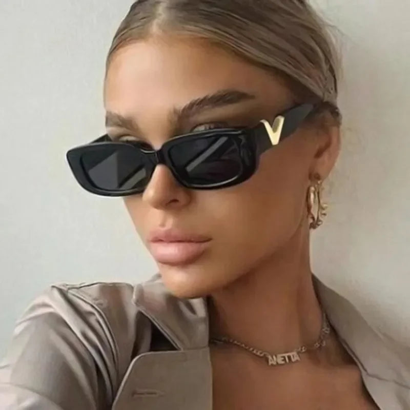 Retro Rectangle Sunglasses Women Brand Designer Vintage Small Frame Luxury V Sun Glasses Ladies Classic Black Square - Mammalook
