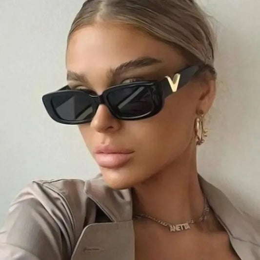 Retro Rectangle Sunglasses Women Brand Designer Vintage Small Frame Luxury V Sun Glasses Ladies Classic Black Square - Mammalook