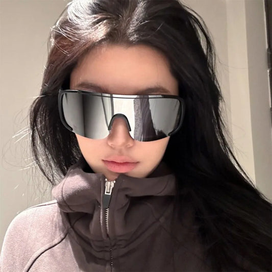 Fashion Women's Outdoor Large Frame Windproof Ski Goggles Trendy Men's Y2K Mountaineering Mirror Cycling Sports Sunglasses Sea - Mammalook