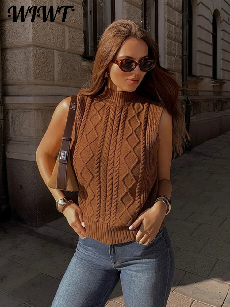 Knit Turtleneck Sleeveless Sweater