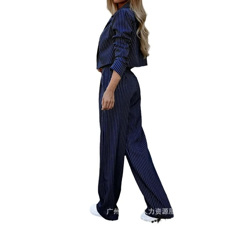 Striped Tracksuit – Two-Piece Set with Long Sleeve Cardigan & Wide-Leg Pants