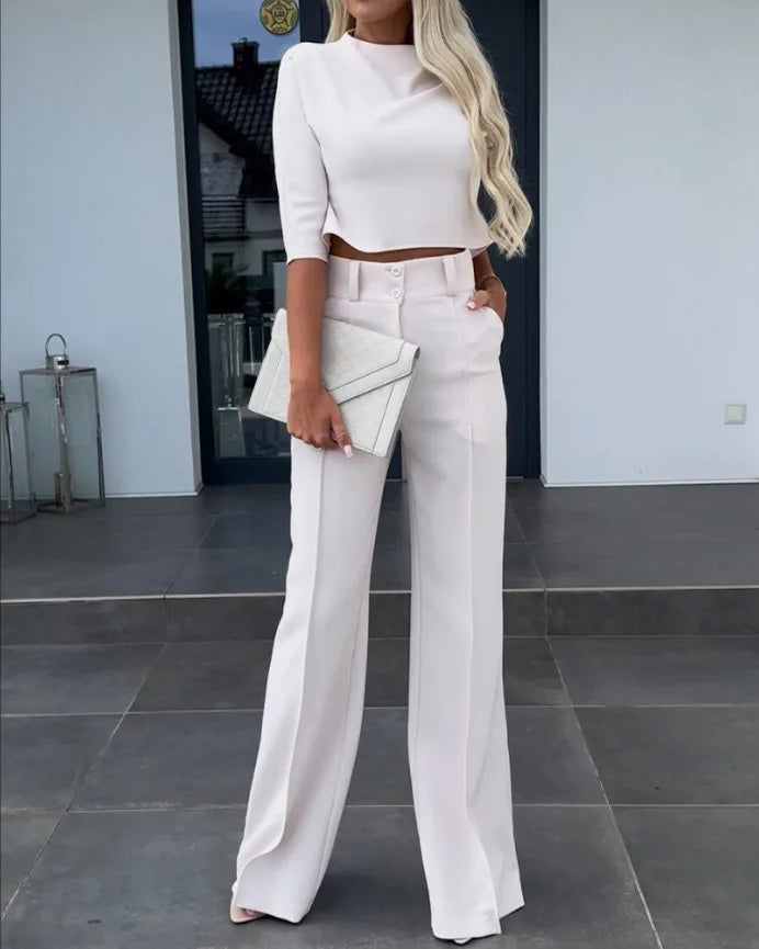 Two-Piece High Neck Top & Flared Trousers Set