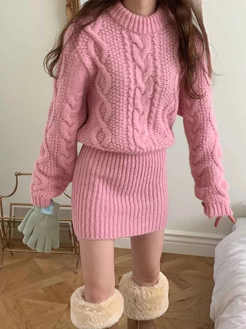 Bodycon Knit Dress Chunky Cable-knit Long Sleeve Ribbed Mini Sweater Dress Women Autumn Winter Outfit - Mammalook