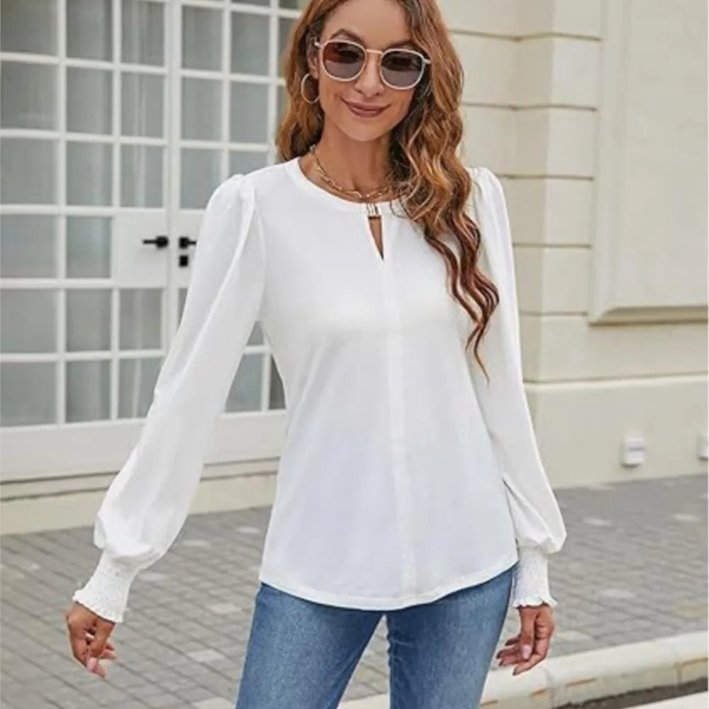 Elegant Solid Color Pullover - Long Sleeved Shirts