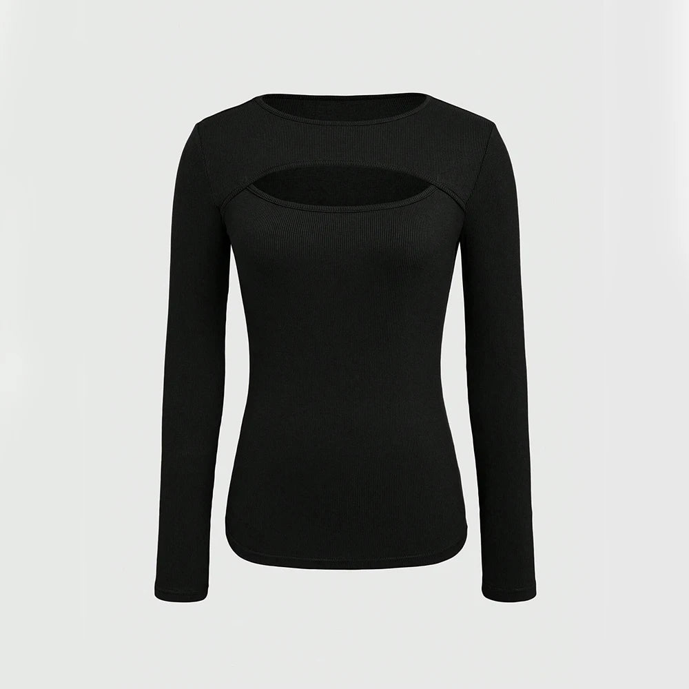 Long Sleeve T-Shirts - Cut Out - Round-Neck (Skinny)