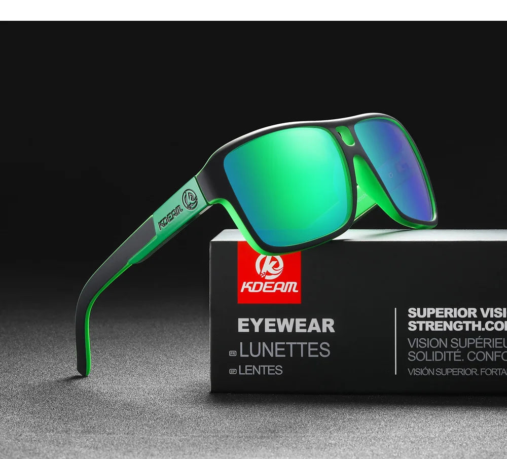 KDEAM 2024 Men's Polarized Sunglasses JAM Style Large Square Frame Glasses Colorful Running Mountaineering Fishing Women Goggles - Mammalook