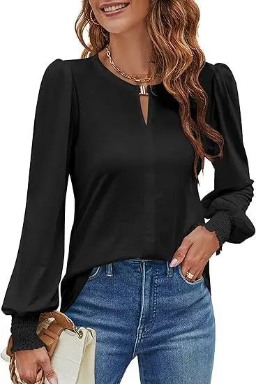 Elegant Solid Color Pullover - Long Sleeved Shirts