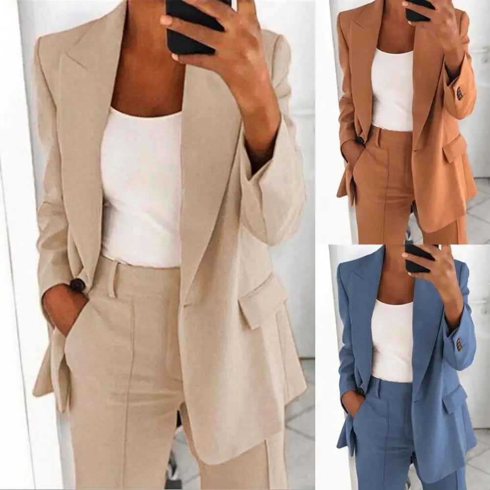Popular Suit Coat - Blazer Long Sleeve Faux Pockets