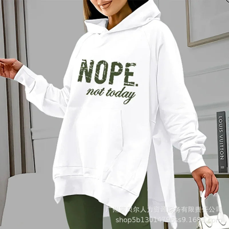 Two-Piece Set: Hooded Sweatshirt with Pocket Slit Sweater Top and Skinny Pencil Pants