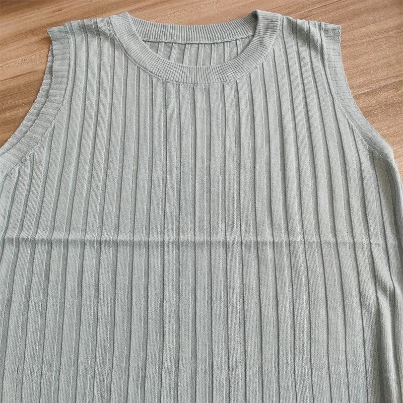 Knitted Vests Women Top O-neck Solid Tank Blusas Mujer De Moda Spring Summer New Fashion Female Sleeveless Casual Thin Tops 4588 - Mammalook