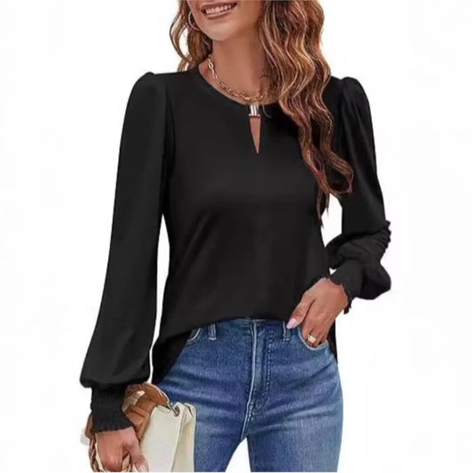 Elegant Solid Color Pullover - Long Sleeved Shirts