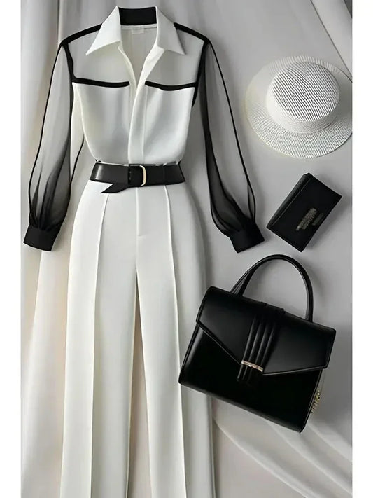 Two-Piece Set:  Loose Pant Blouse Sleeve