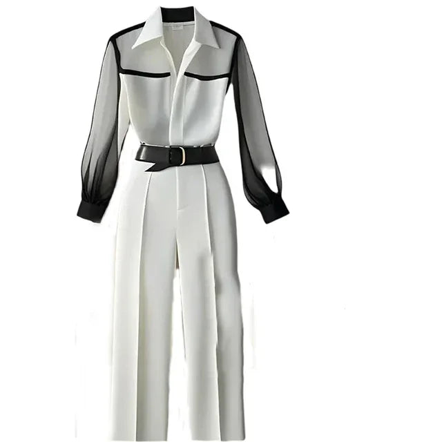 Two-Piece Set:  Loose Pant Blouse Sleeve