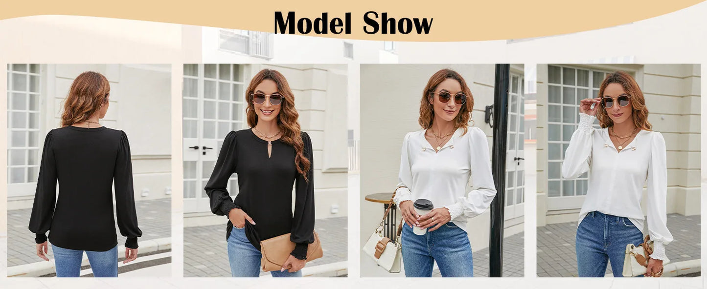 Elegant Solid Color Pullover - Long Sleeved Shirts