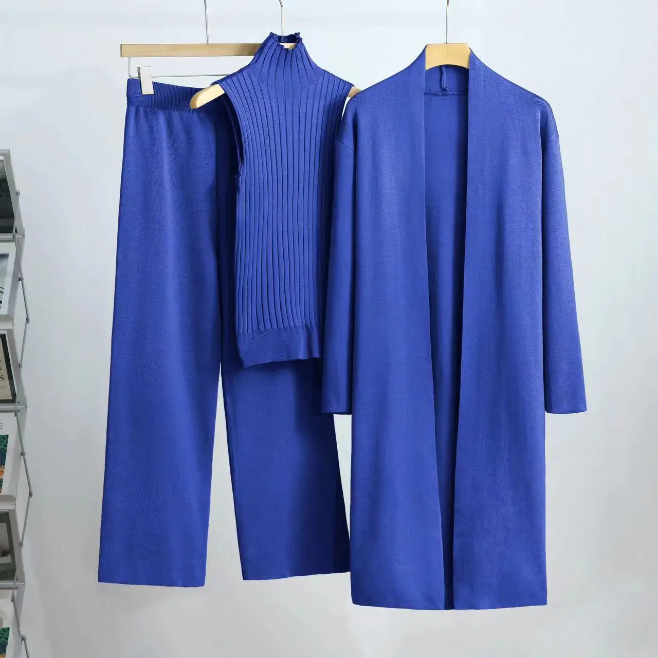 3-Piece Knitted Set: Sleeveless Vest, Cardigan Coat, and Pants