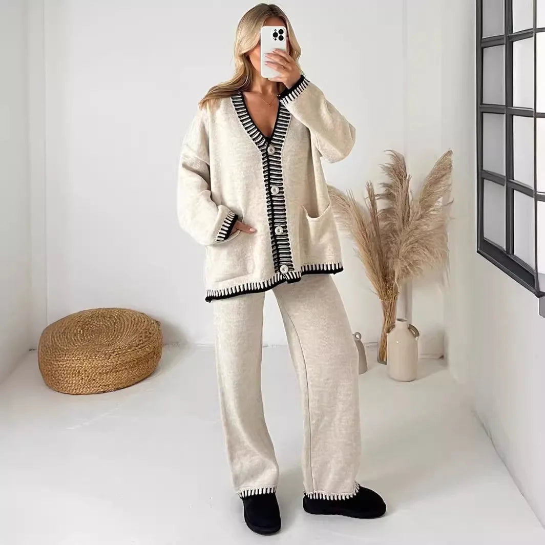 Knitted Single Breasted Two Piece Set