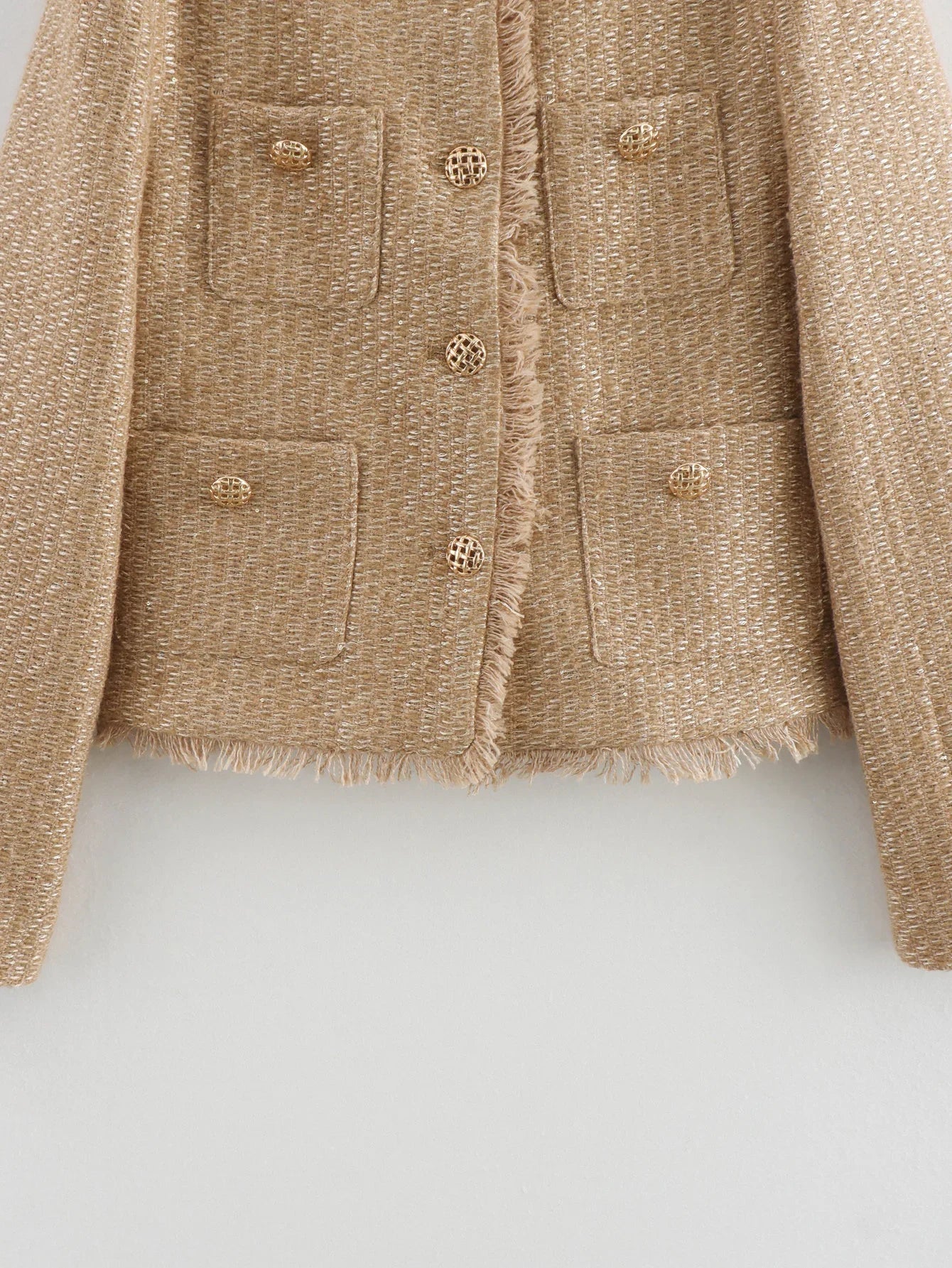 Women’s Chic Tweed Jacket – Long Sleeve Wool-Blend Buttoned Coat