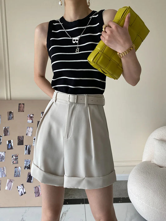 Round Neck Slim Striped Tank Top