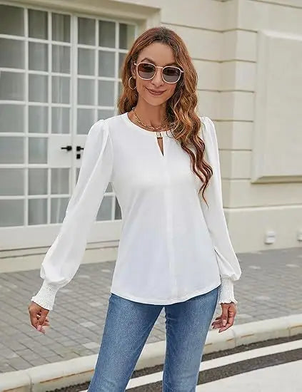 Elegant Solid Color Pullover - Long Sleeved Shirts