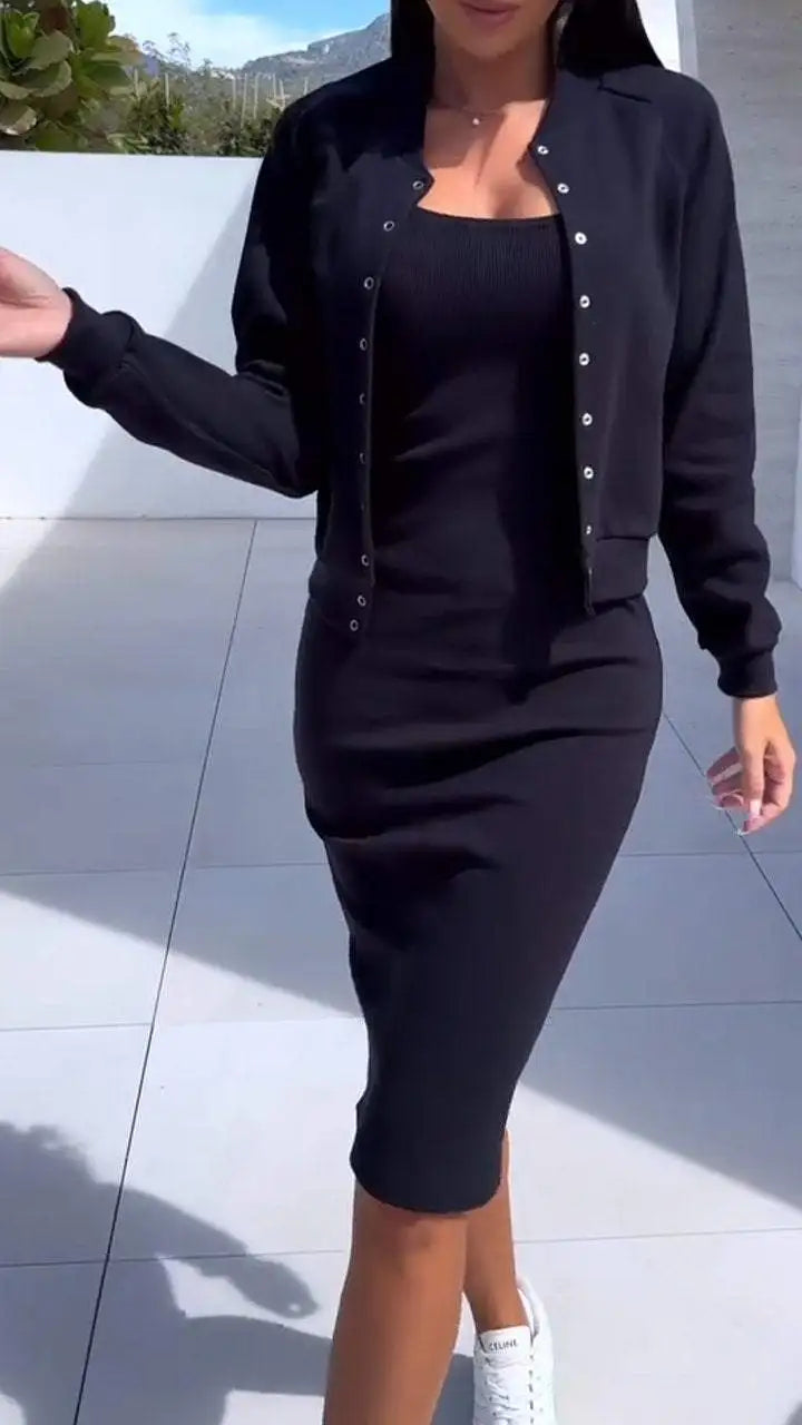 Slim Fit Suit Set – High Waist Cardigan & Halter Skirt