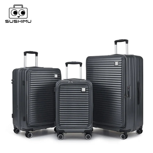 SUSHIMU Trolley Case Travel Suitcase Boarding Case Password Box Suitcase Portable Wheel Rolling Luggage Bag Front opening - Mammalook