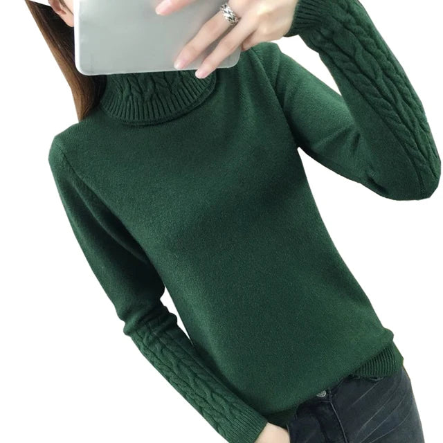 Women Sweater Turtleneck Pullovers Autumn Winter Sweaters New 2023 Long Sleeves Thick Warm Female Sweater Khaki - Mammalook