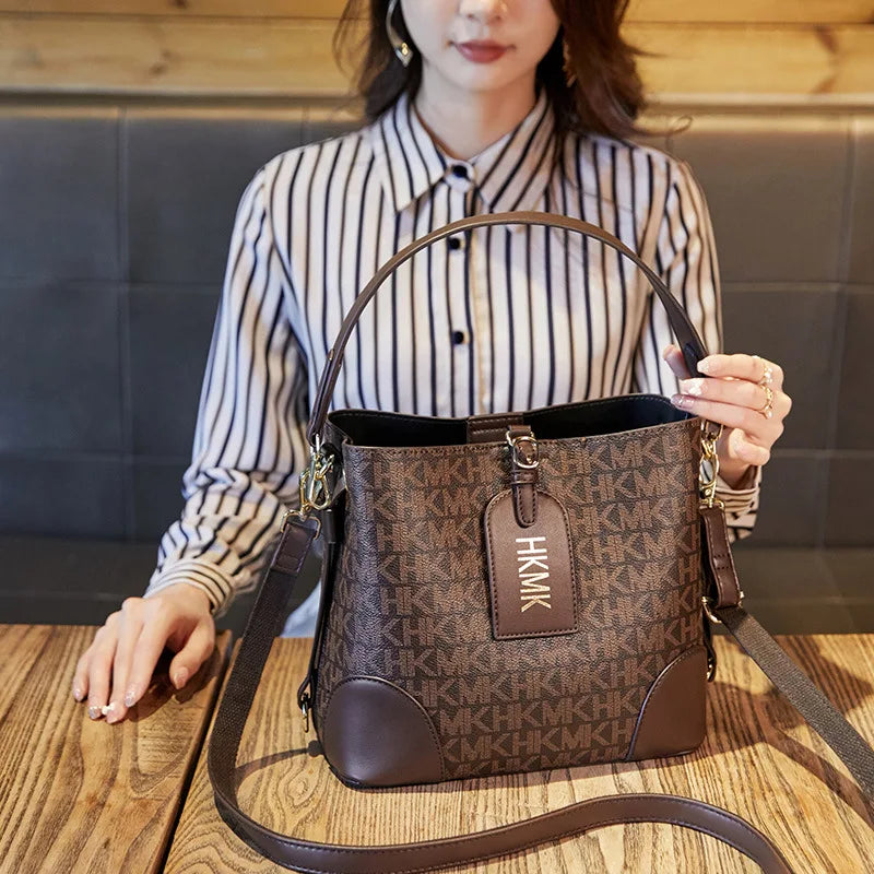 MKJ Portable Bucket Bag for Women's 2025 New Fashion Versatile Shoulder Bag With Premium Leather Oblique Straddle Bag
