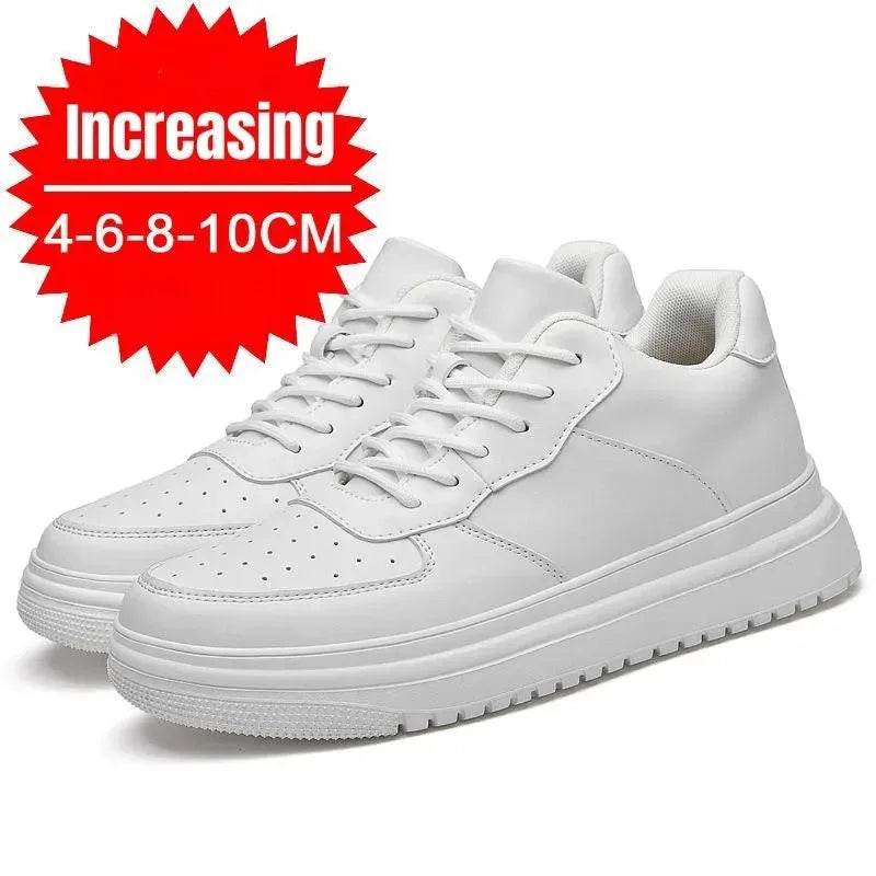 PDEP New Height Increasing Shoes for Men 10cm Invisible Elevator Sneakers White Leathe Sport Zapatillas De Hombre Big Size 46 - Mammalook