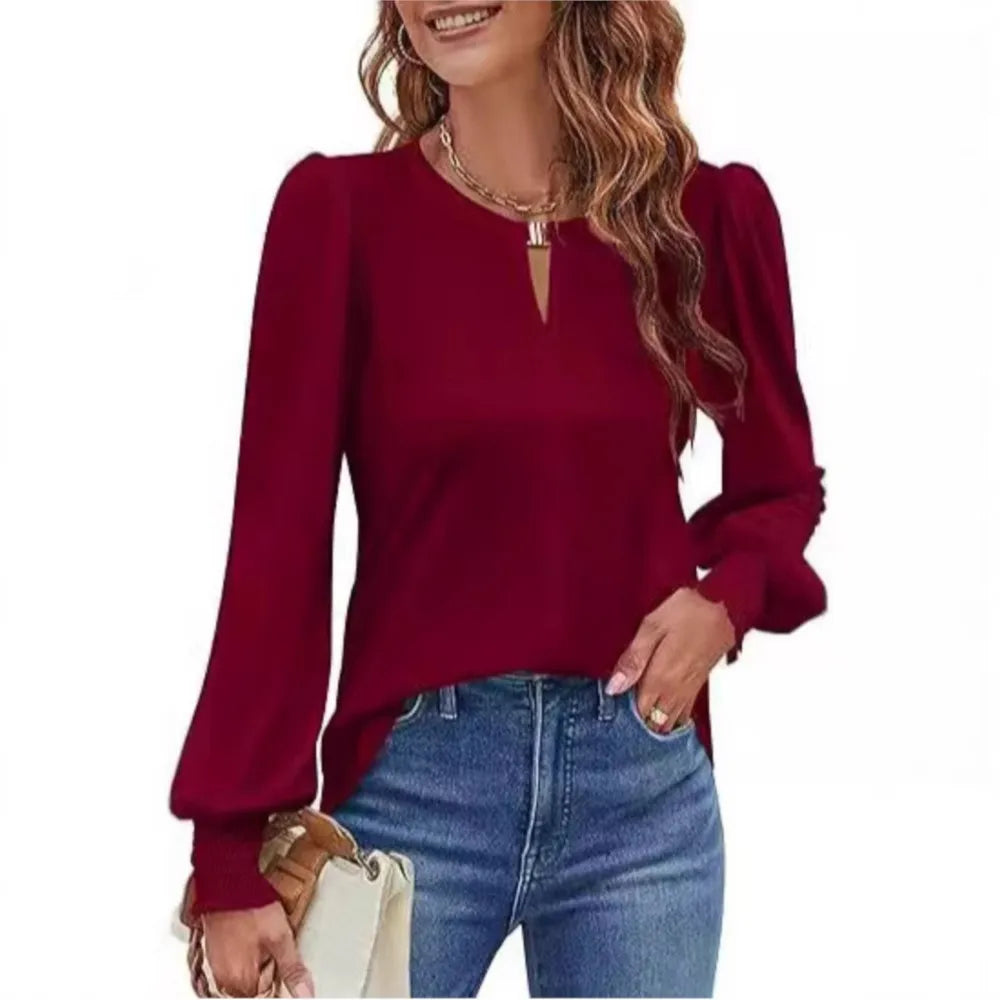Elegant Solid Color Pullover - Long Sleeved Shirts
