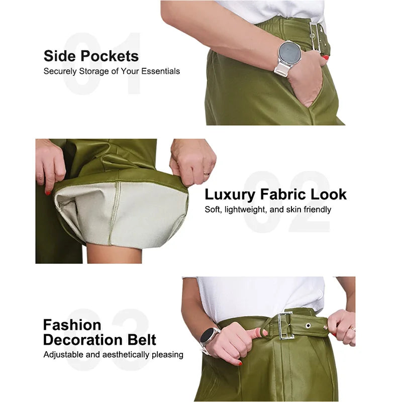 High-Waisted Faux PU Wide-Leg Pants: Loose Trousers with Pockets