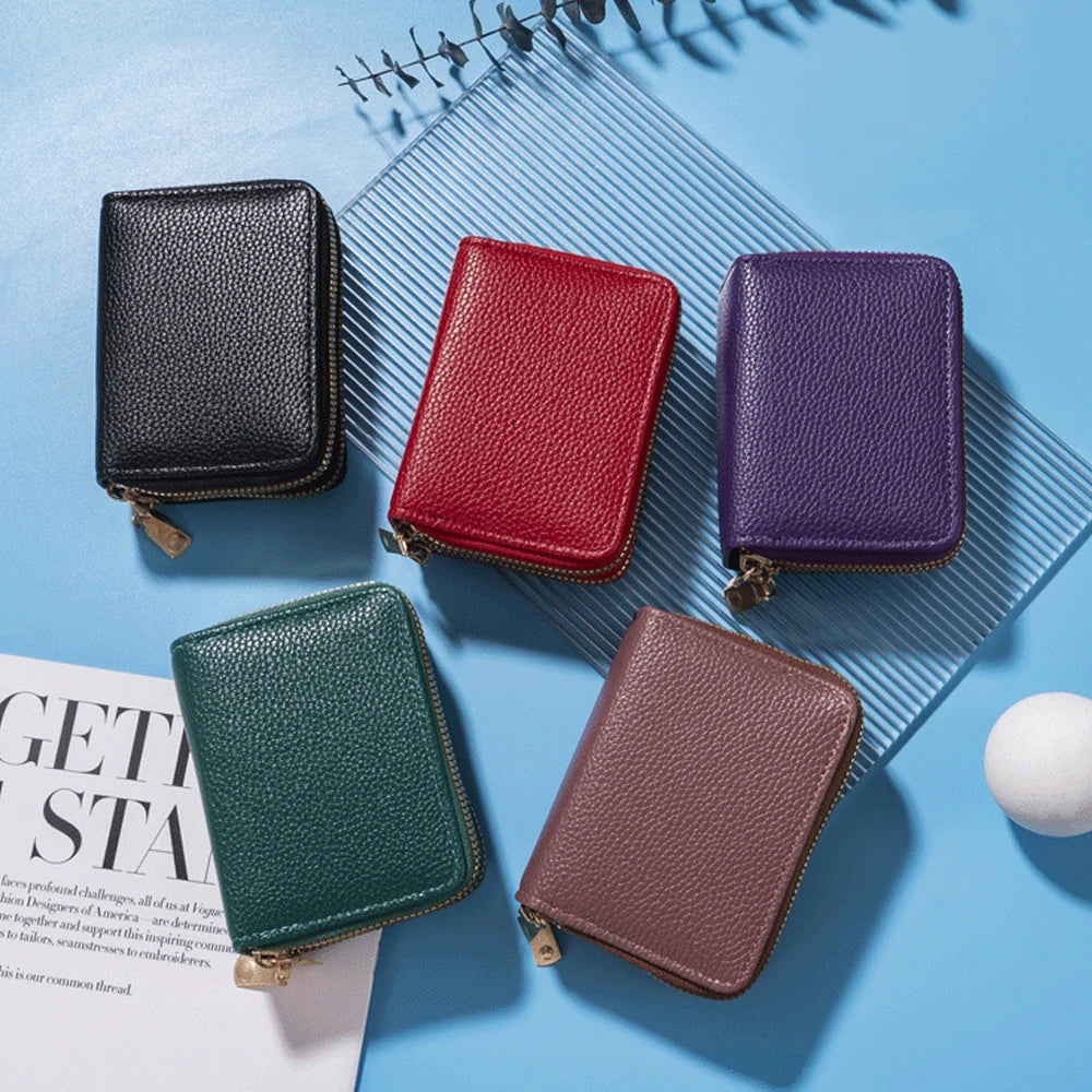 New Double Zipper Wallet Women's Short Wallet PU Leather Credit Card Holder Multi Card Slot Wallet Large Capacity Coin Bag Purse - Mammalook