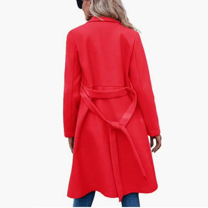 Coats One Button Woolen Belt Lapel