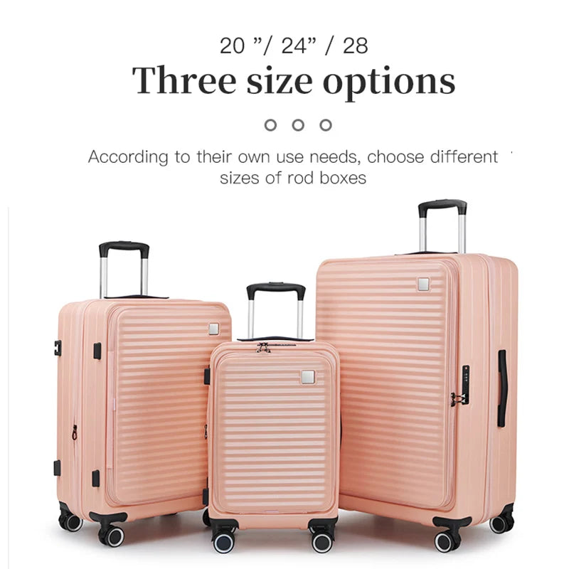 SUSHIMU Trolley Case Travel Suitcase Boarding Case Password Box Suitcase Portable Wheel Rolling Luggage Bag Front opening - Mammalook