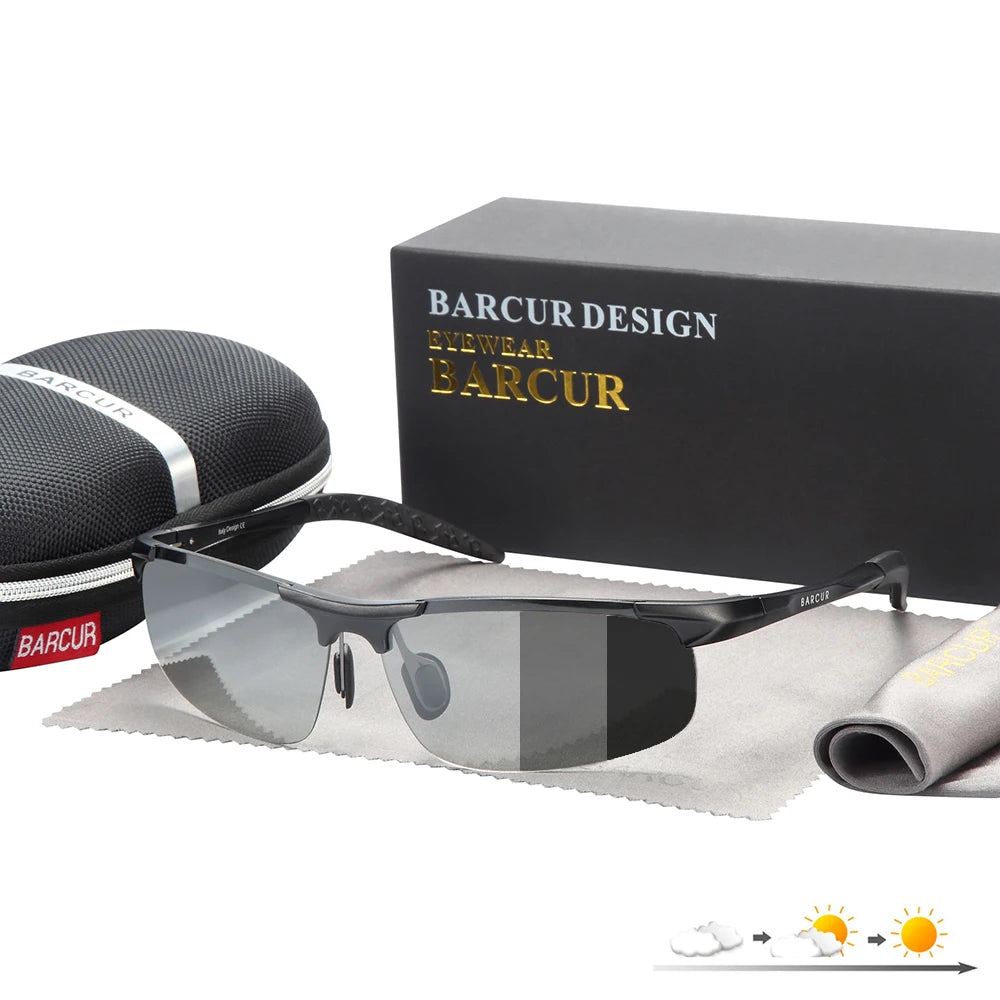 BARCUR Aluminum Sport Frame Photochromic Sunglasses Men Women Polarized Auto Color Change Sun Glasses UV400 Driving - Mammalook
