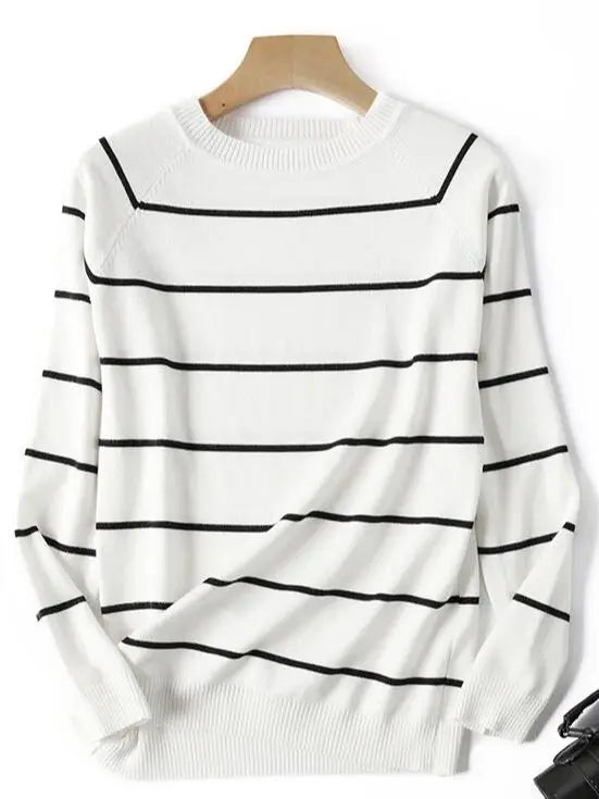Womens Long Sleeve Striped Pullover O-Neck - Mammalook
