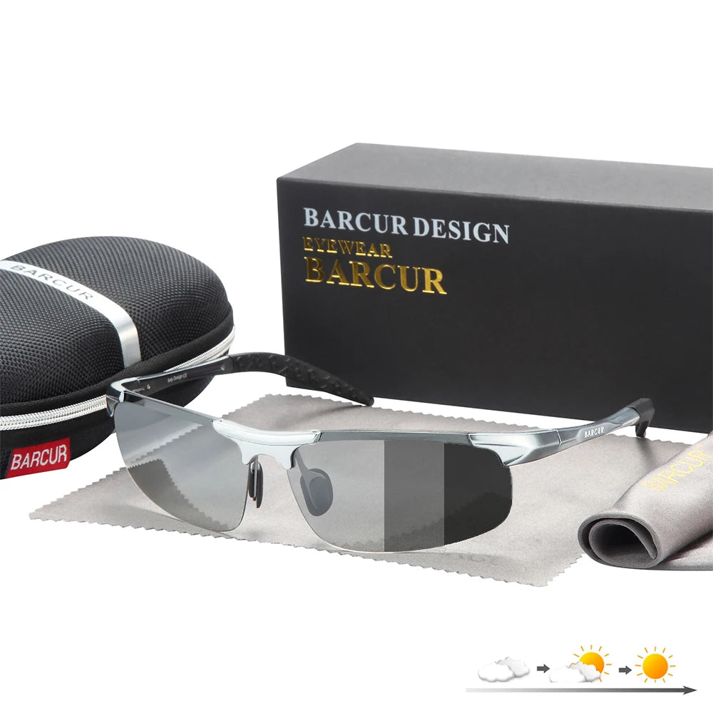 BARCUR Aluminum Sport Frame Photochromic Sunglasses Men Women Polarized Auto Color Change Sun Glasses UV400 Driving - Mammalook