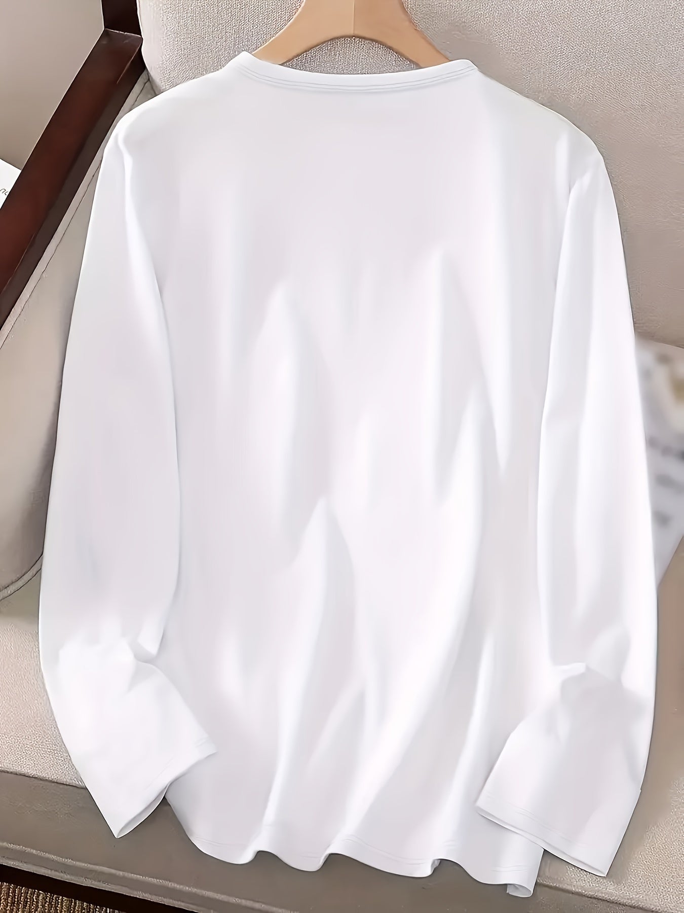 Butterfly & Heart Print Crew Neck T-Shirt, Casual Long Sleeve T-Shirt For Spring & Fall, Women's Clothing - Mammalook