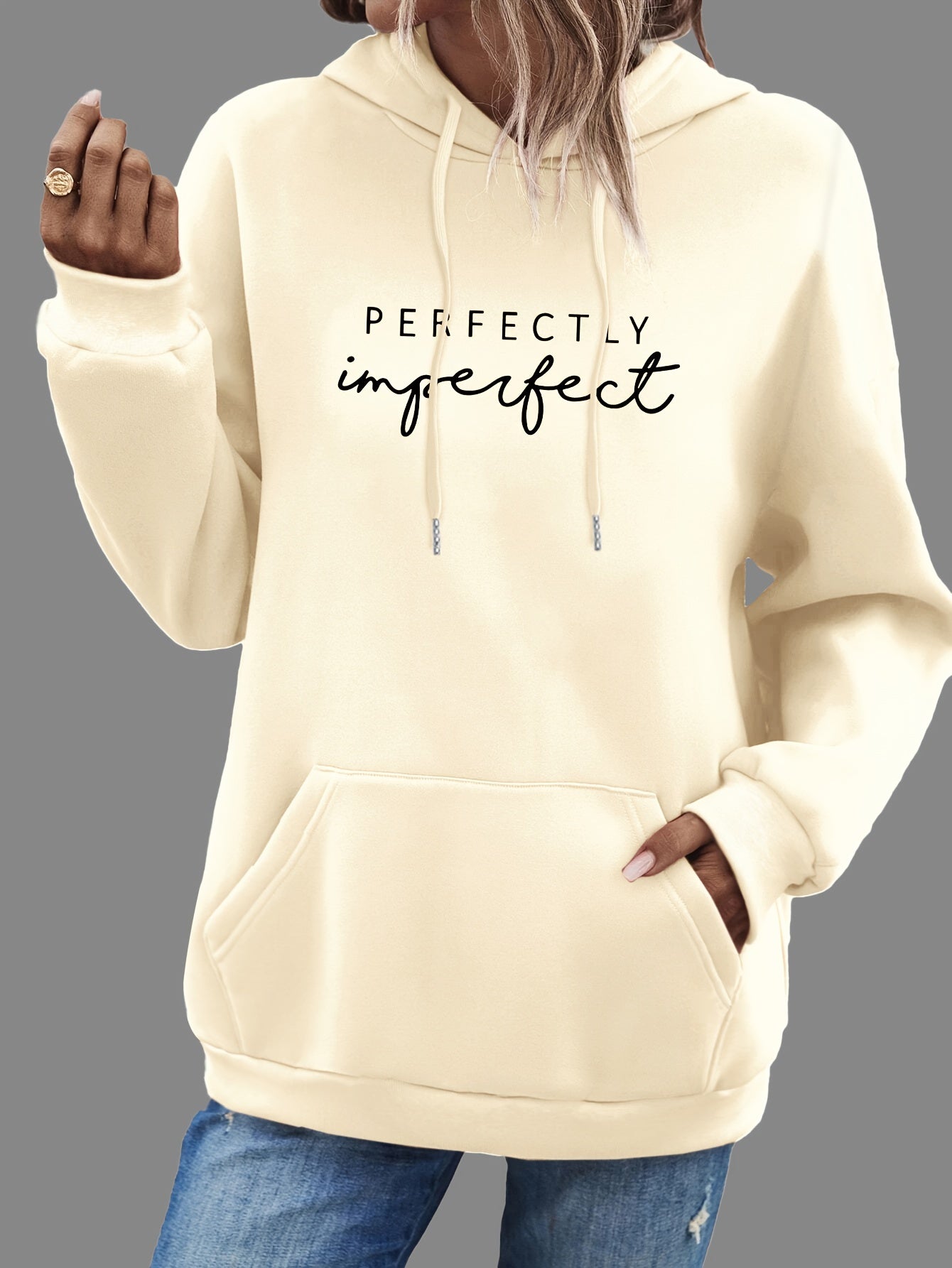 Trendy Letter Print Womens Hoodie - Comfy Kangaroo Pocket & Adjustable Drawstring Hood - Casual Long Sleeve Sweatshirt for Fashion-Forward Ladies - Mammalook