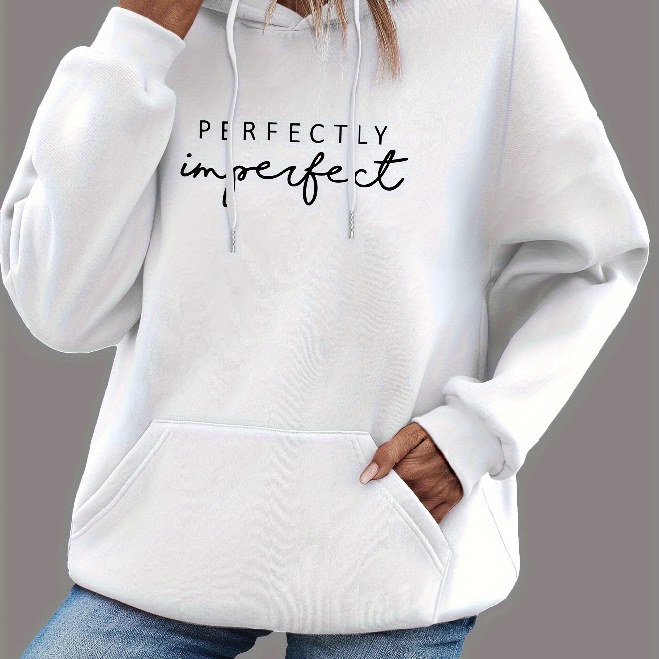 Trendy Letter Print Womens Hoodie - Comfy Kangaroo Pocket & Adjustable Drawstring Hood - Casual Long Sleeve Sweatshirt for Fashion-Forward Ladies - Mammalook